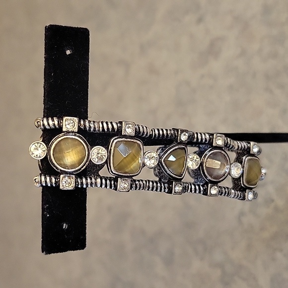 Bracelet Lia Sophia Avec Blocs Géométriques Noir Et Blanc - Élastique, Alliage Métal, Neuf Sans Emballage